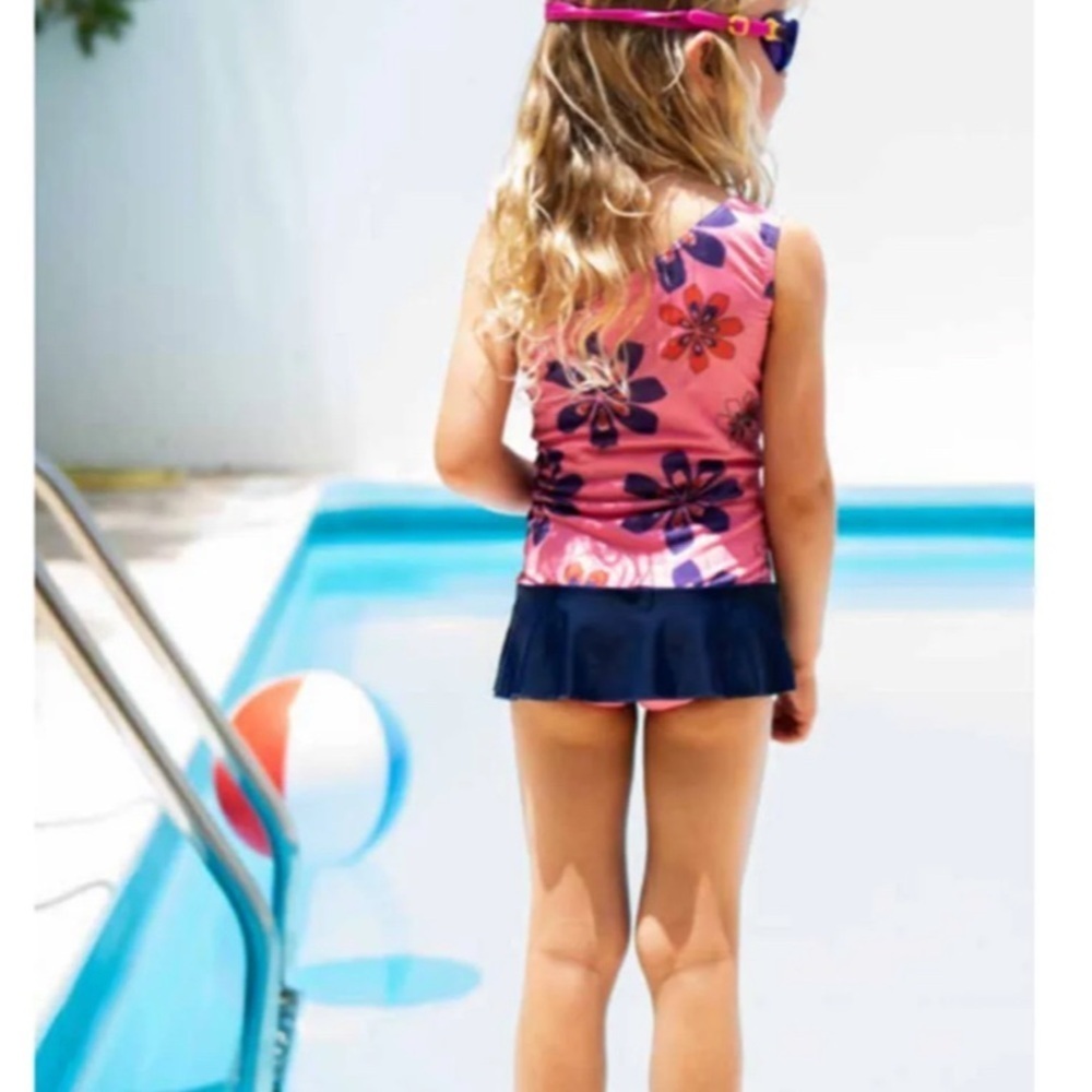 Kids Floral One Piece Swimsuit - Pink and Navy